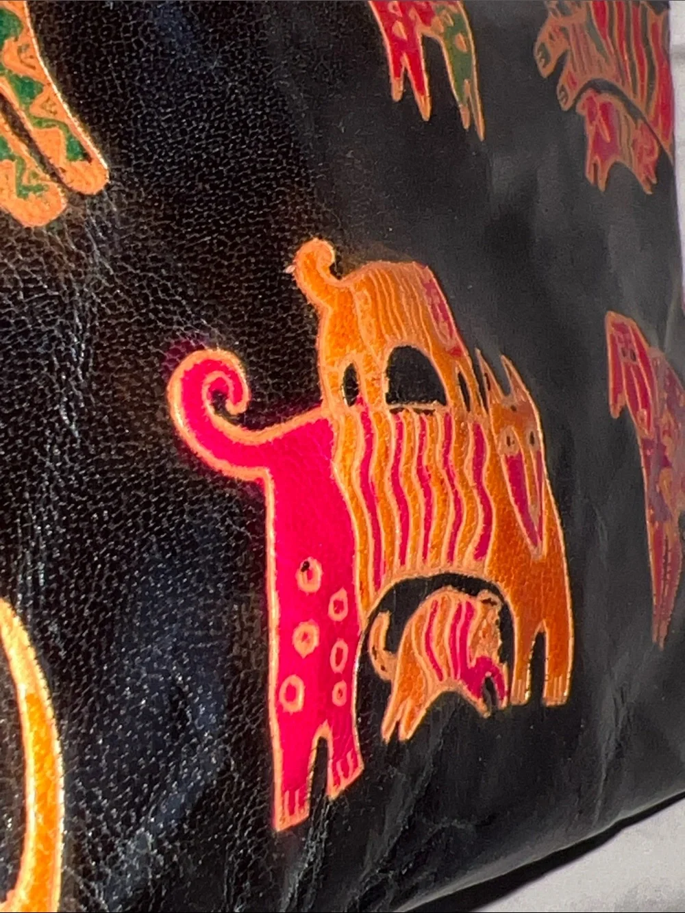 Laurel Burch Black Cosmetic Pouch with Orange, Pink and Green Dog Designs